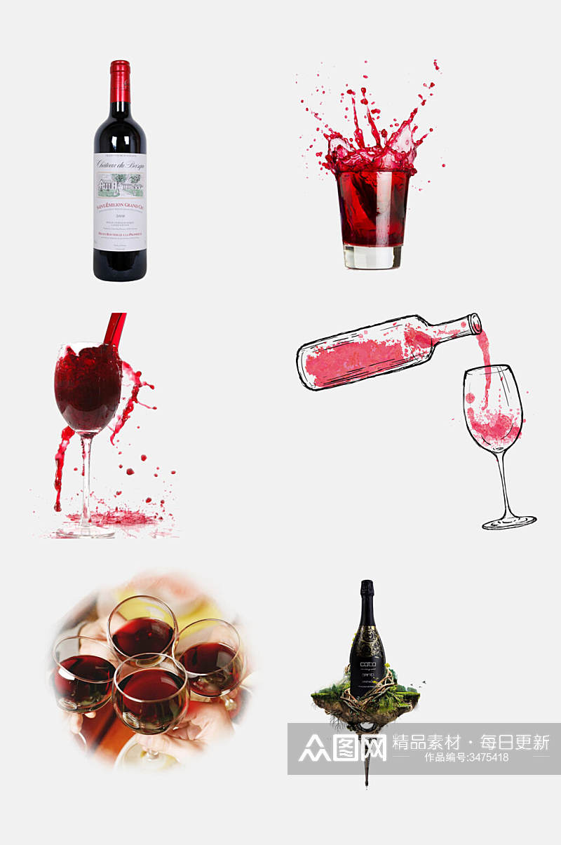 新鲜葡萄红酒饮品免抠素材素材