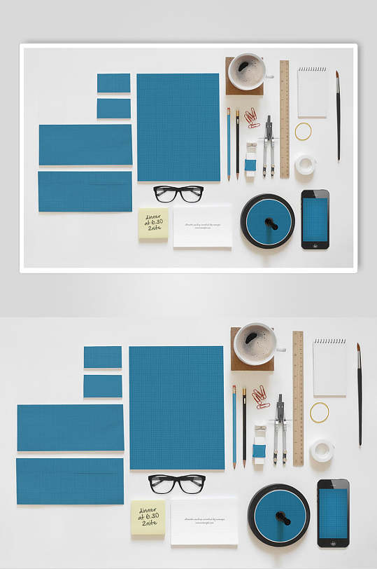纸张眼镜创意大气蓝企业宣传VI样机