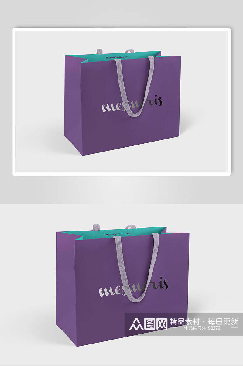 紫色英文创意大气包装盒手提袋样机素材