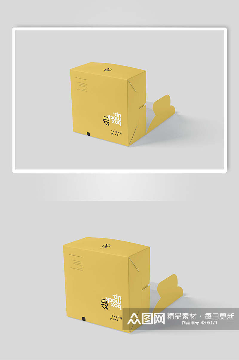 黄色方形汉堡食品包装盒设计样机素材