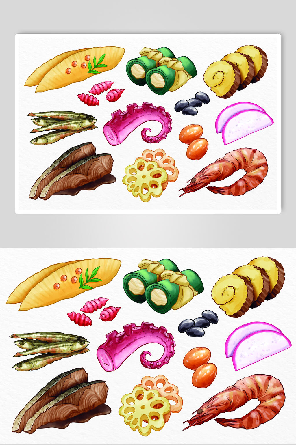 海鲜面包手绘美食矢量设计素材素材