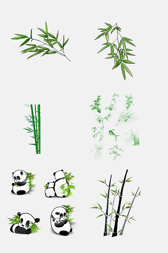 简洁熊猫翡翠竹子竹叶免抠素材