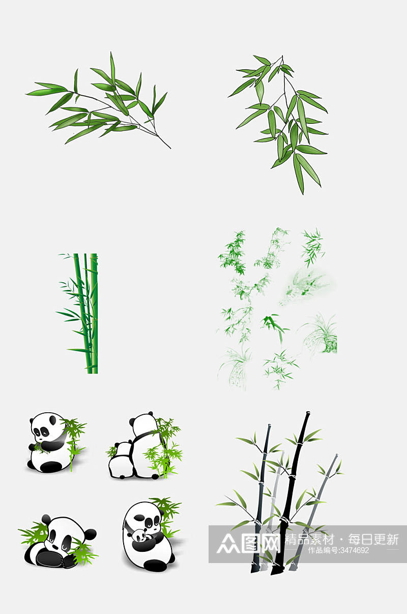 简洁熊猫翡翠竹子竹叶免抠素材素材
