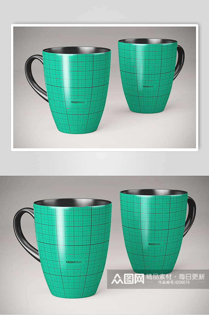 线条绿色创意高端简约杯子样机素材