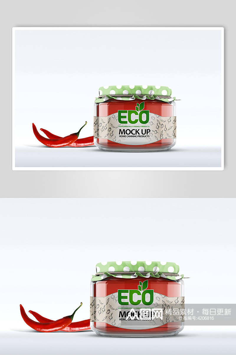 简约辣椒红绿创意玻璃罐包装样机素材