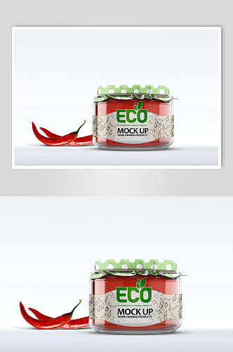 简约辣椒红绿创意玻璃罐包装样机
