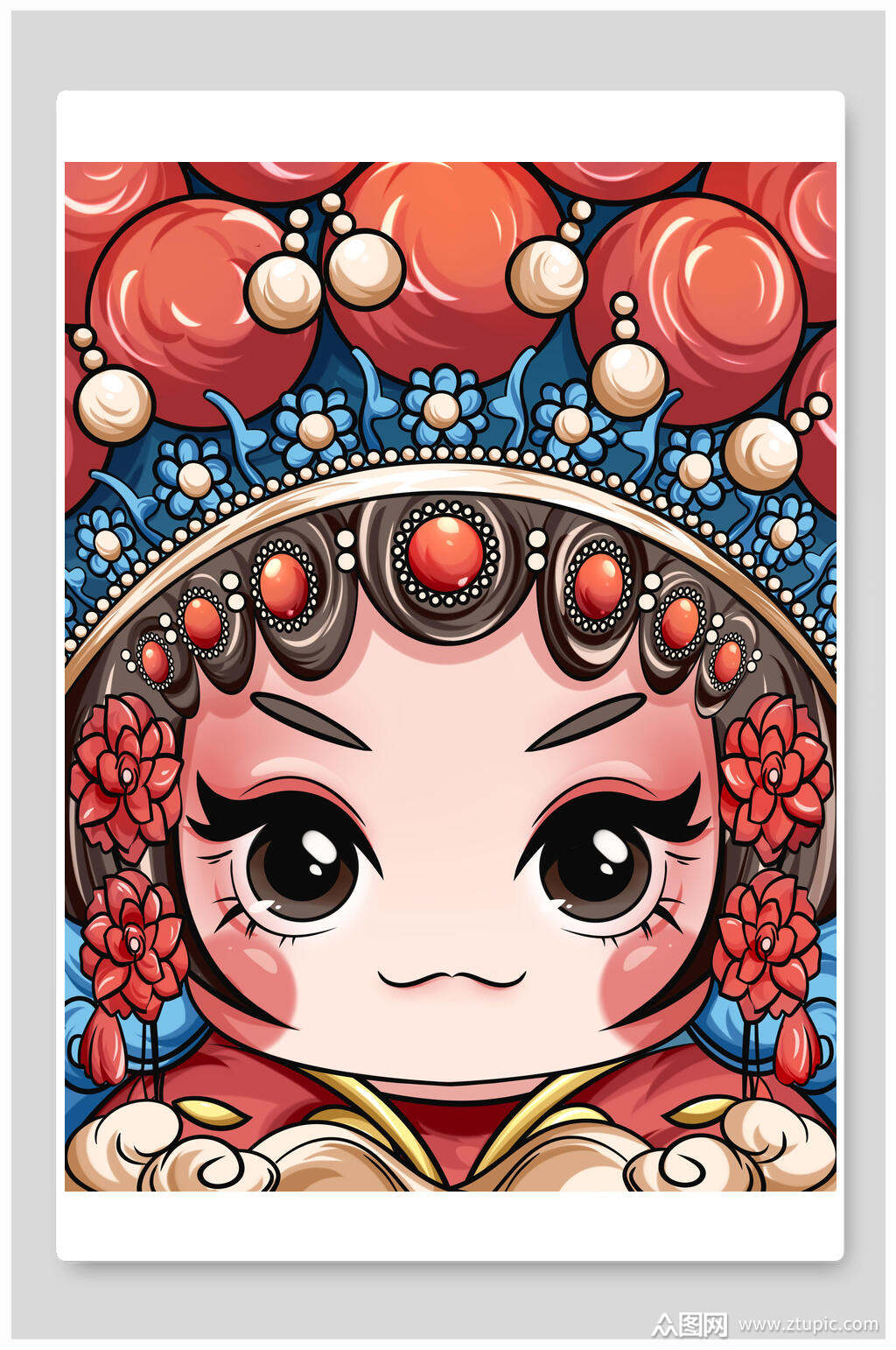 国潮红色京剧脸谱插画模板下载-编号3398610-众图网