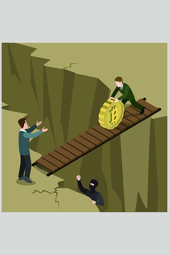 独木桥立体人物场景矢量素材