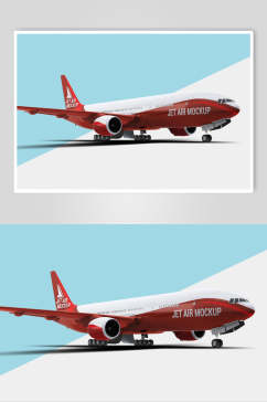 蓝红英文简约飞机机身贴图展示样机