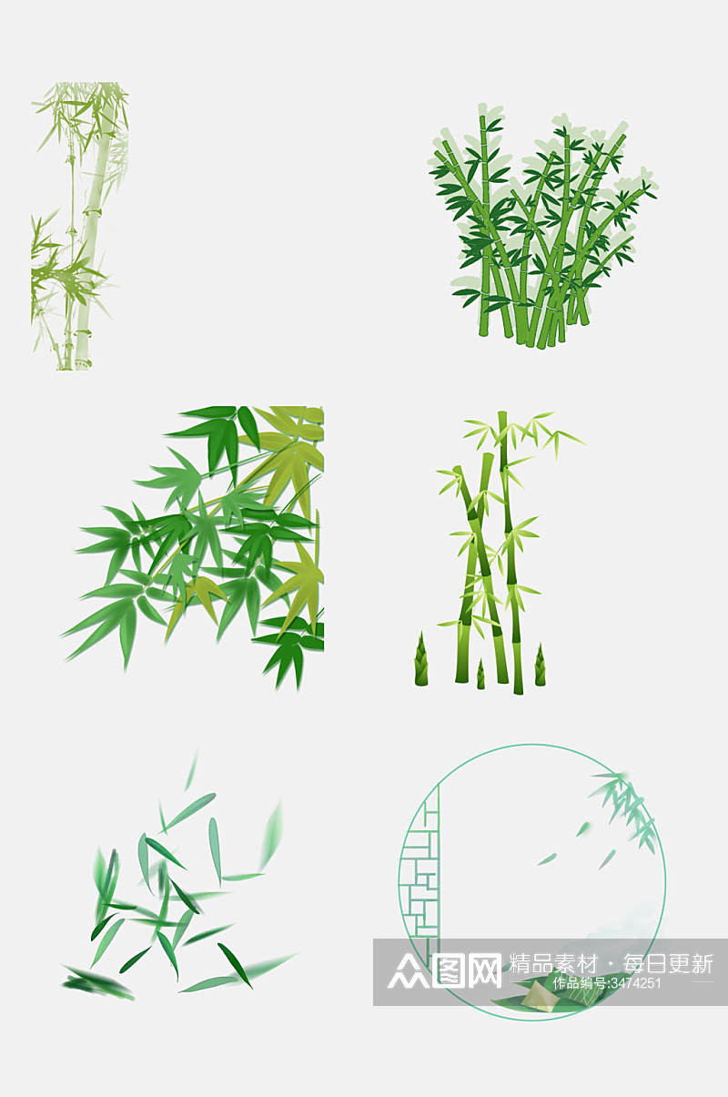 中式熊猫竹子竹叶免抠设计素材素材