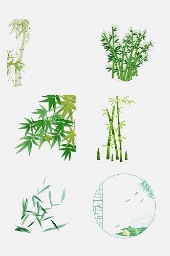 中式熊猫竹子竹叶免抠设计素材