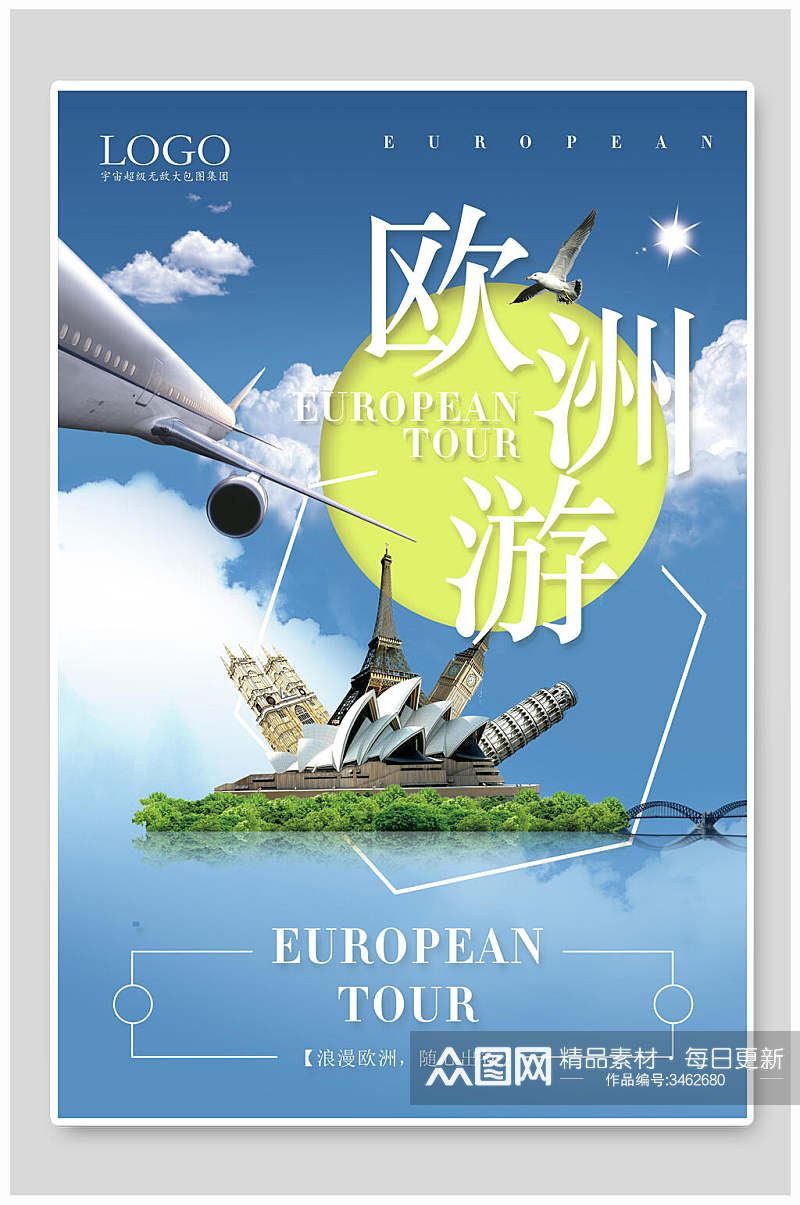 天空飞机欧洲旅游海报素材
