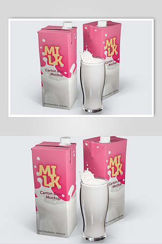 液体玻璃杯粉色牛奶盒包装样机