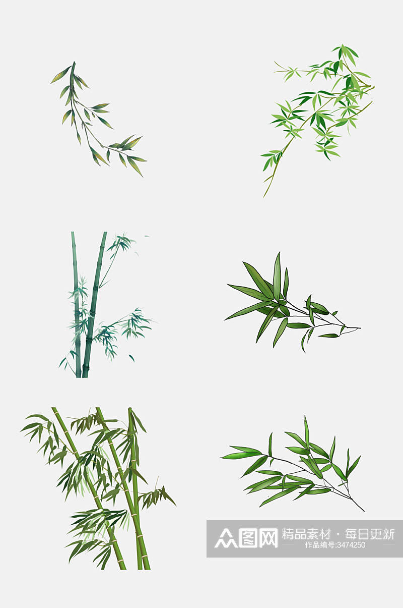 简洁创意熊猫竹子竹叶叶子免抠素材素材