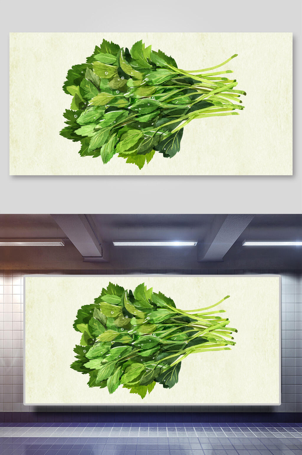 手绘绿色健康有机蔬菜插画素材