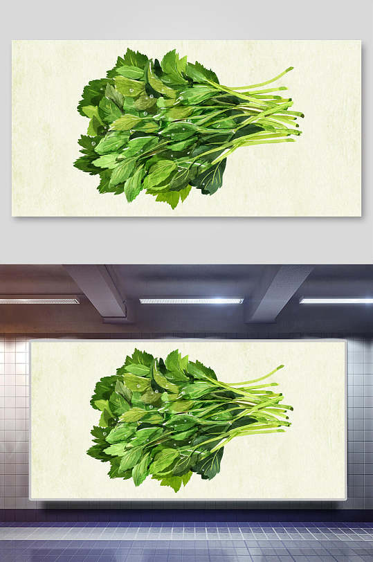 手绘绿色健康有机蔬菜插画