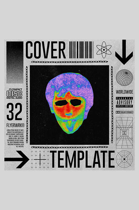 灰黑高端创意潮流酸性方形封面海报