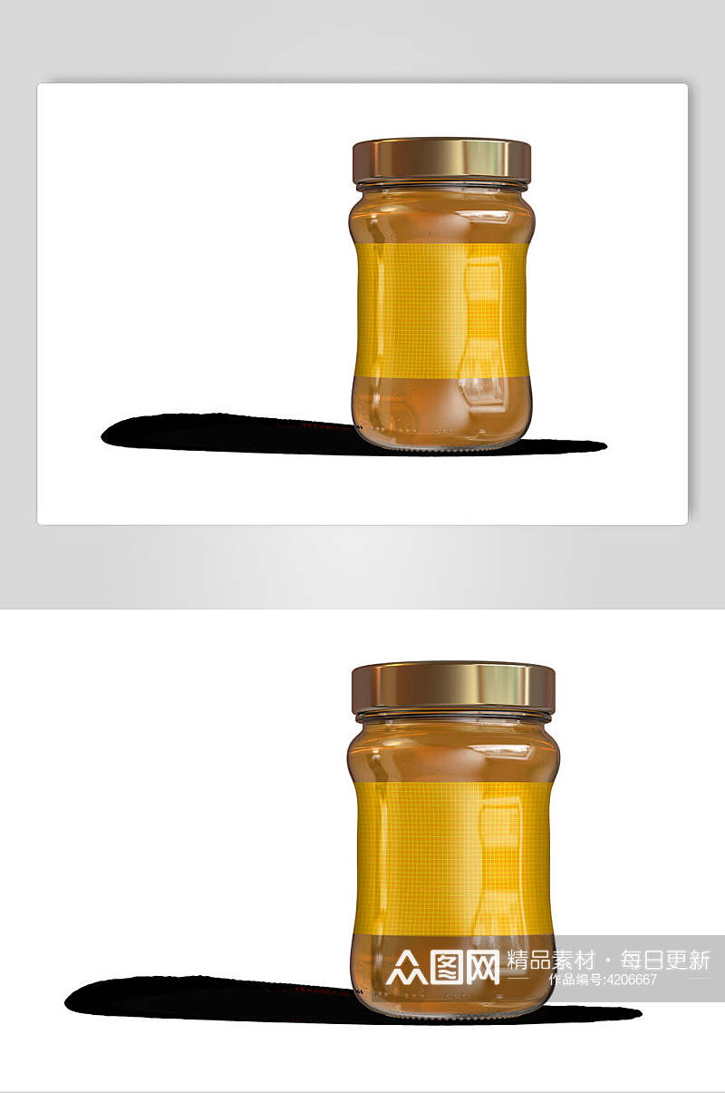 立体留白瓶子黄色玻璃罐蜂蜜罐样机素材
