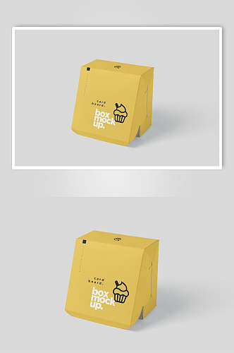 盒子黄方形汉堡食品包装盒设计样机
