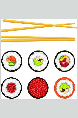 经典寿司手绘美食矢量素材