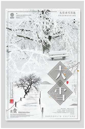 白色唯美冬季节气大雪海报