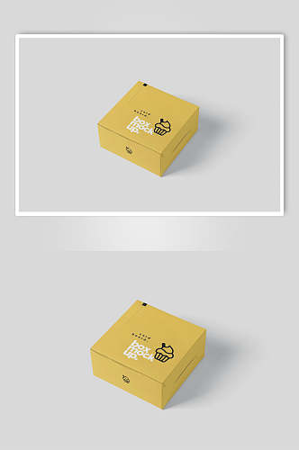 黄色方形汉堡食品包装盒设计样机