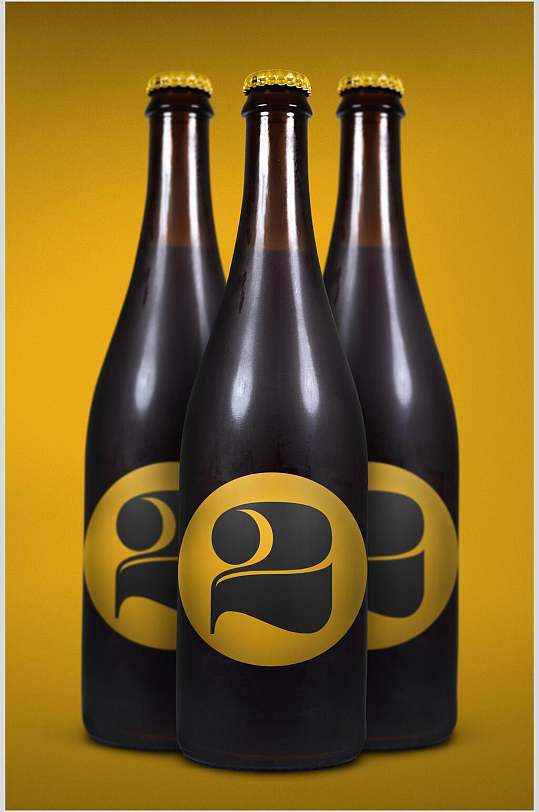 数字黑黄创意高端酒瓶包装贴图样机