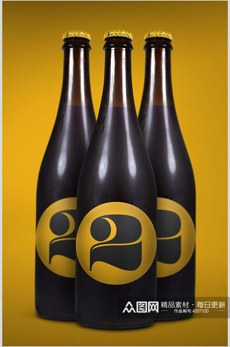 数字黑黄创意高端酒瓶包装贴图样机素材