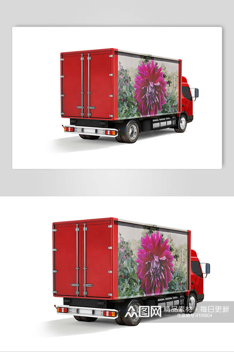 时尚花朵红色创意大气厢式货车样机素材