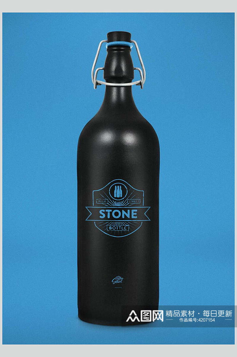 瓶子黑蓝创意高端酒瓶包装贴图样机素材