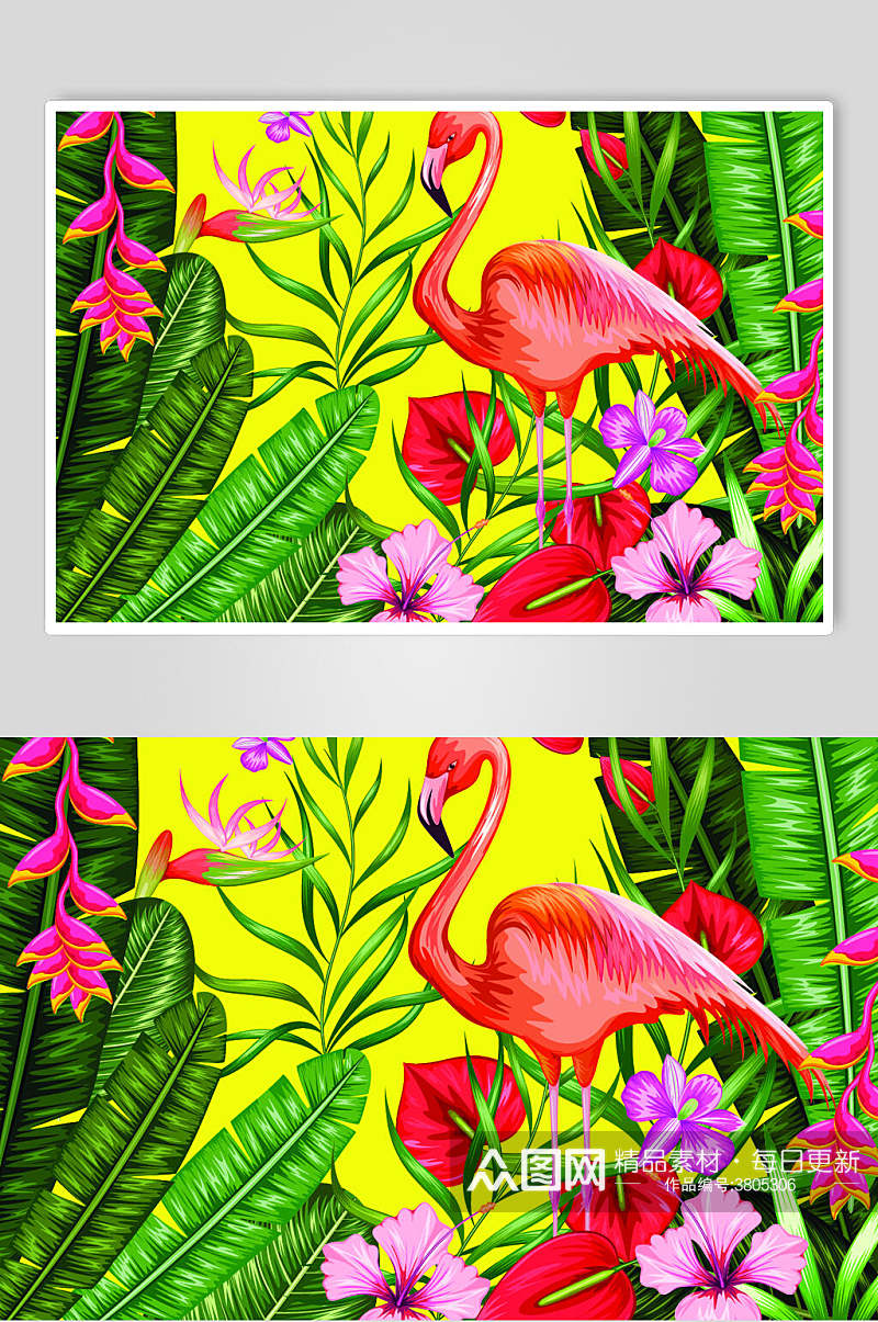 清新热带雨林火烈鸟印花图案素材素材