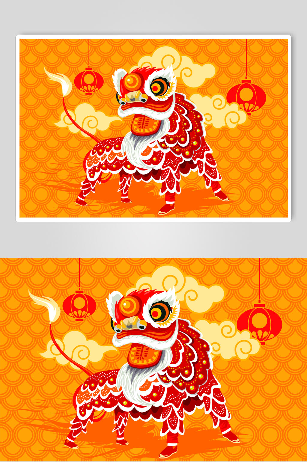 橙色新年舞狮插画矢量素材素材
