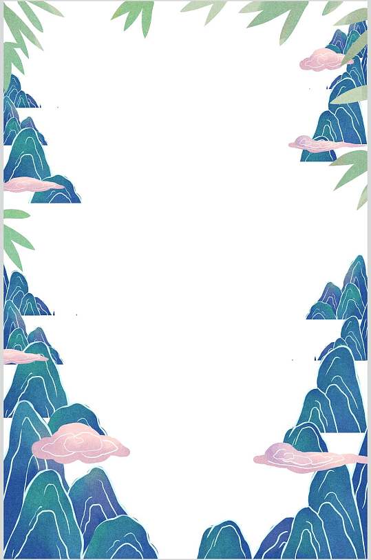 蓝色国潮新年边框素材