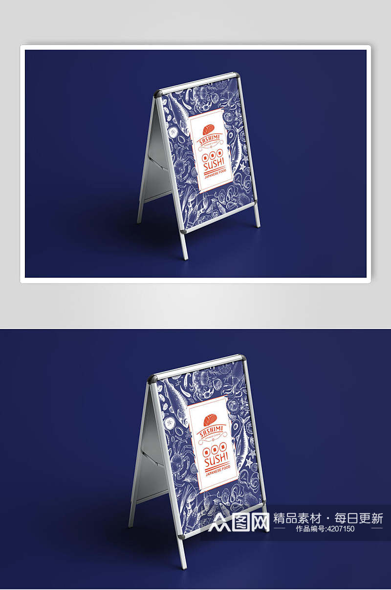 蓝白简约创意高端餐饮标志VI样机素材