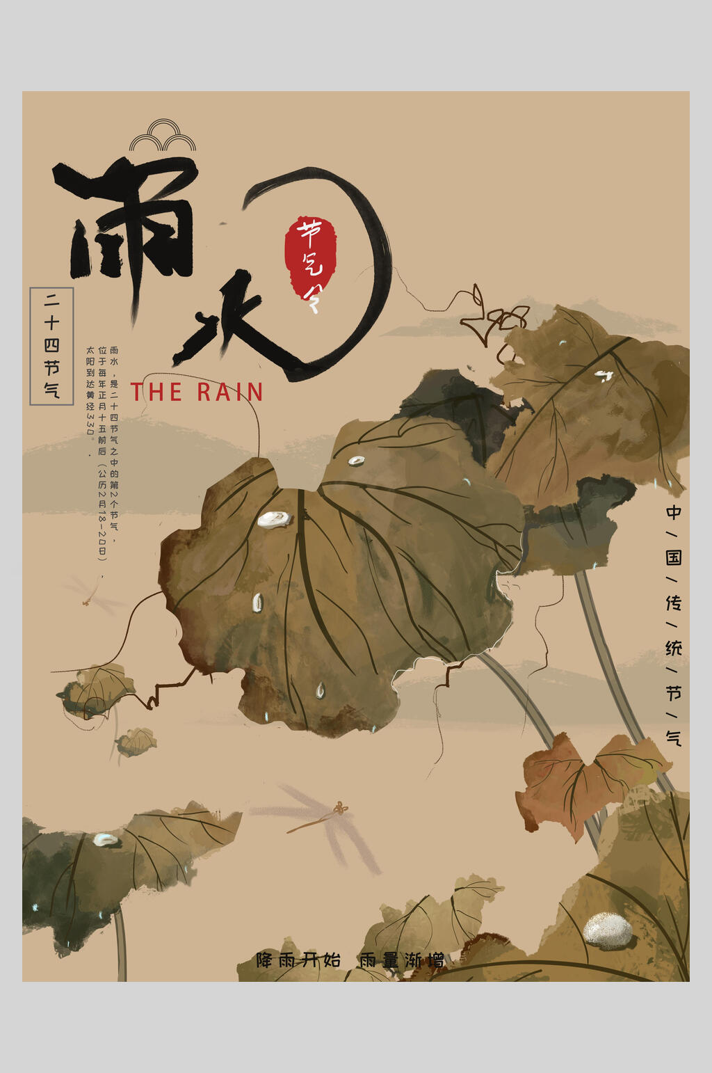 中国风雨天荷叶海报素材