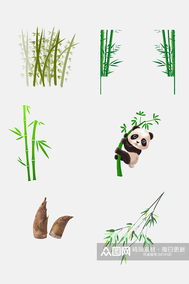 简约大气熊猫竹子竹叶免抠素材素材