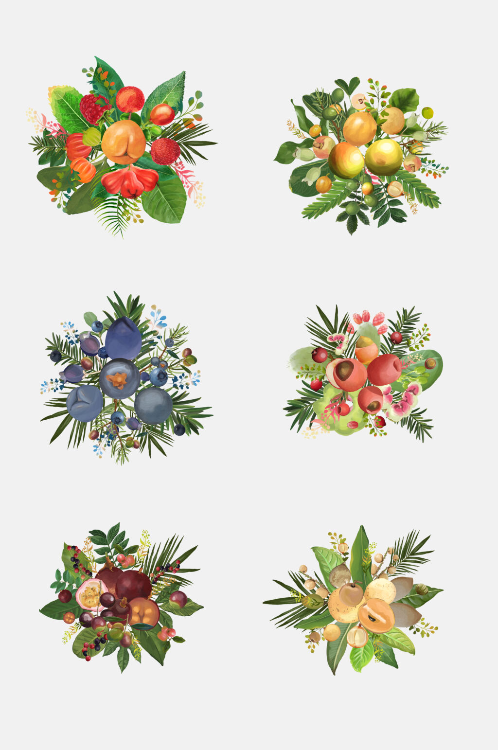 清新绿色水彩水果植物花卉免抠素材素材