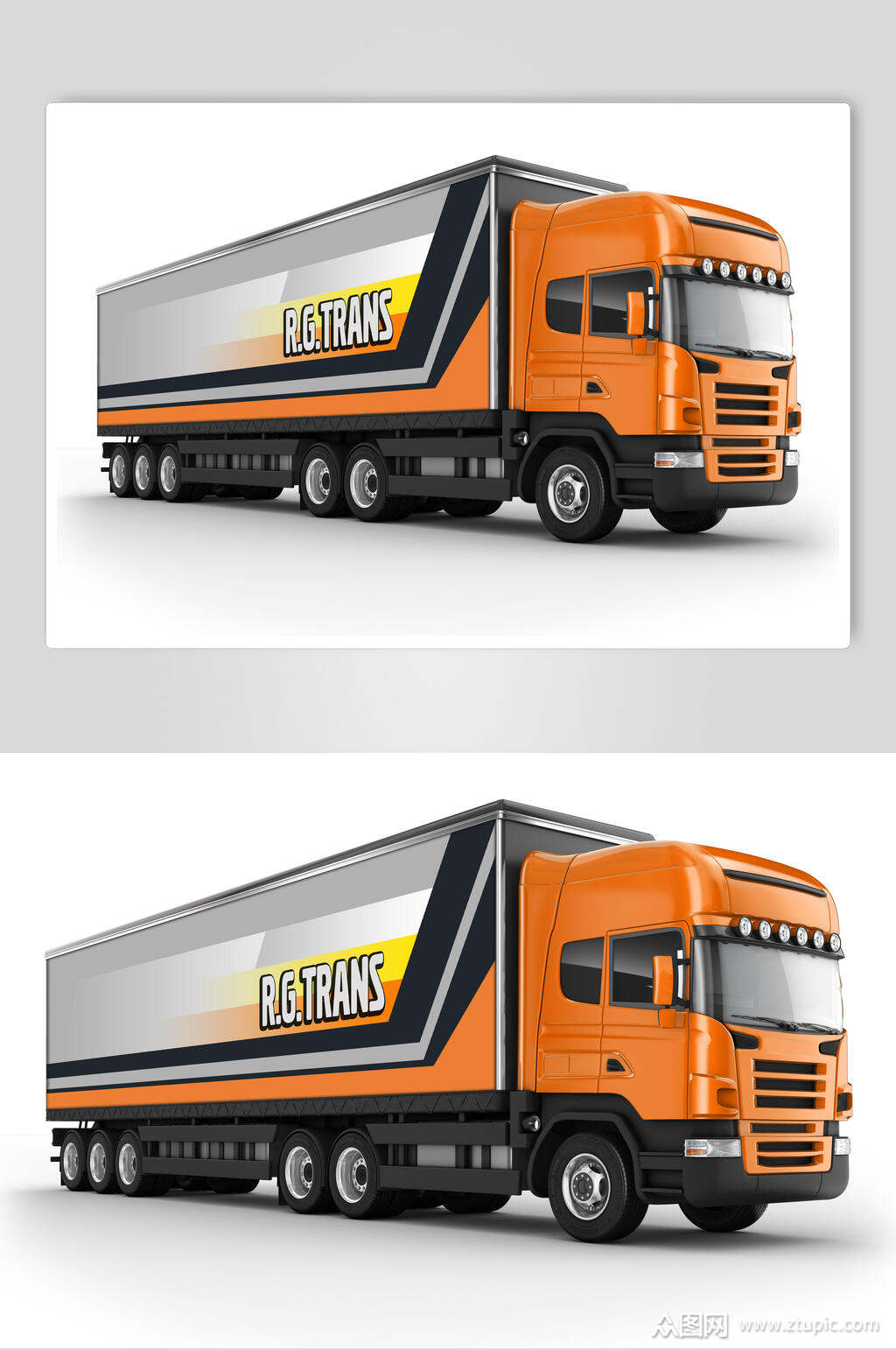 黑黄英文立体留白厢式货车样机素材