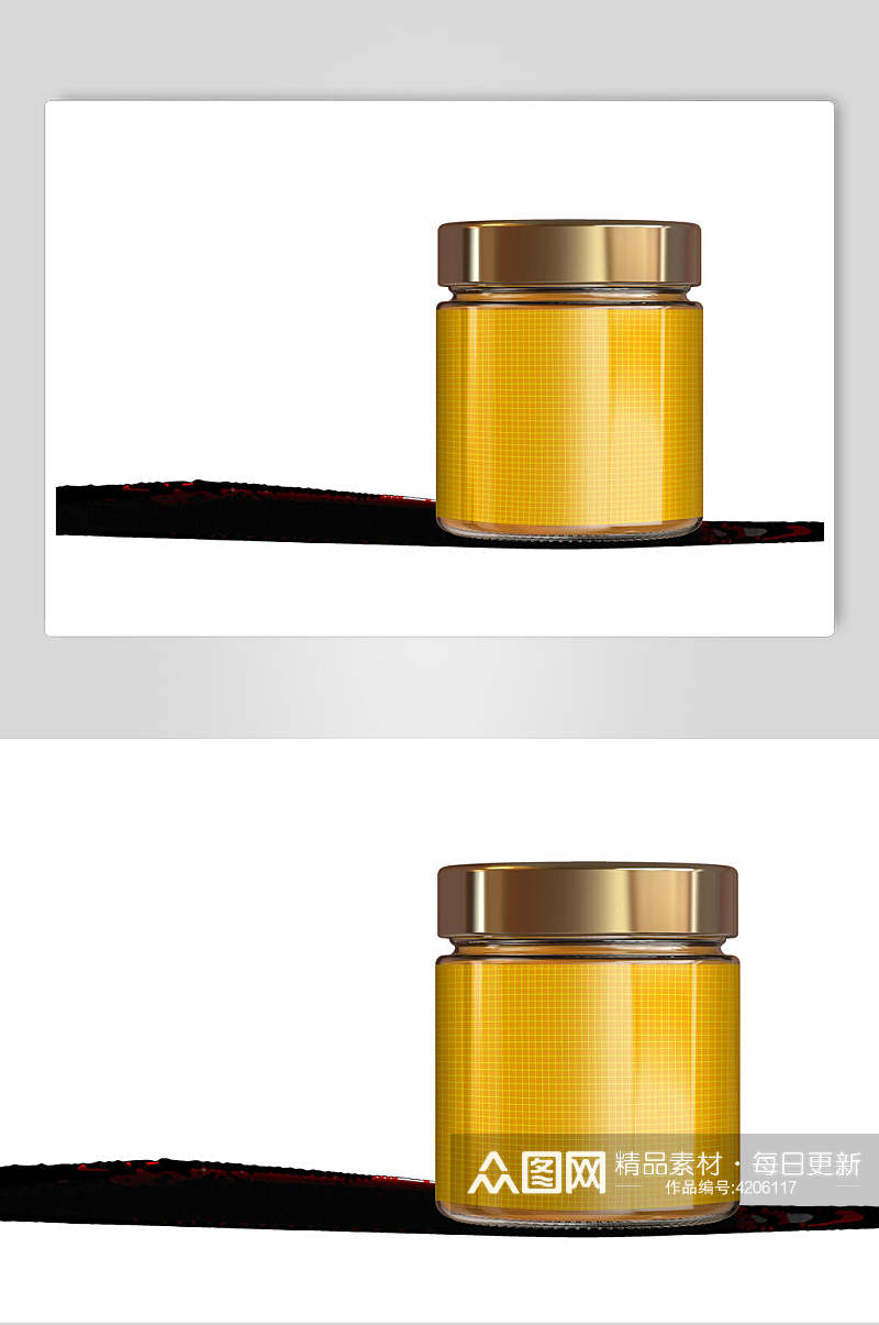黄色玻璃罐蜂蜜罐样机素材