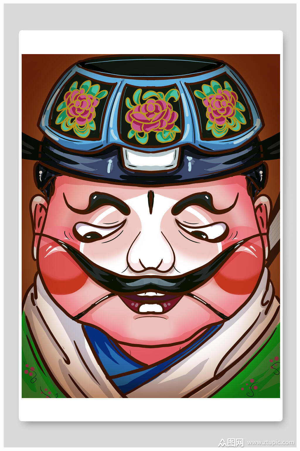 大胡子国潮京剧脸谱插画