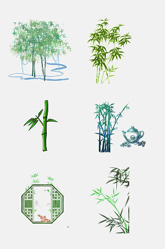中式绿色翡翠竹子竹叶免抠素材