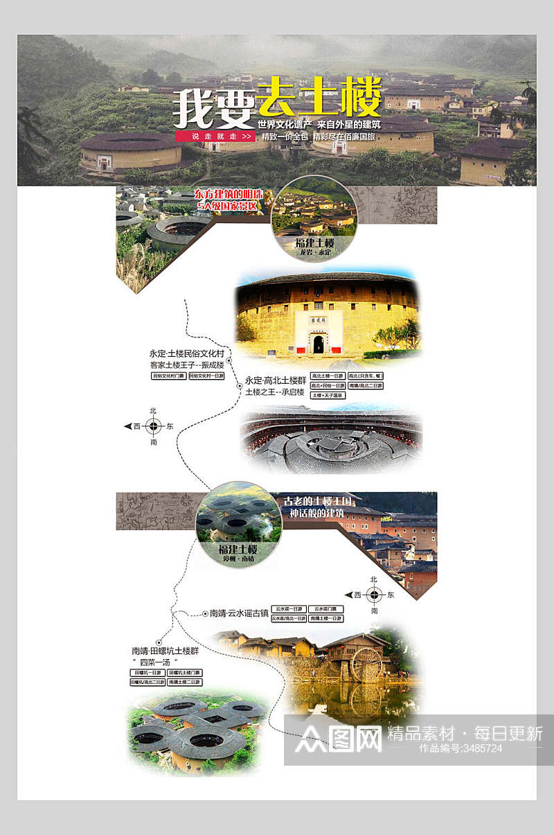 去土楼旅游路线福建土楼宣传海报素材