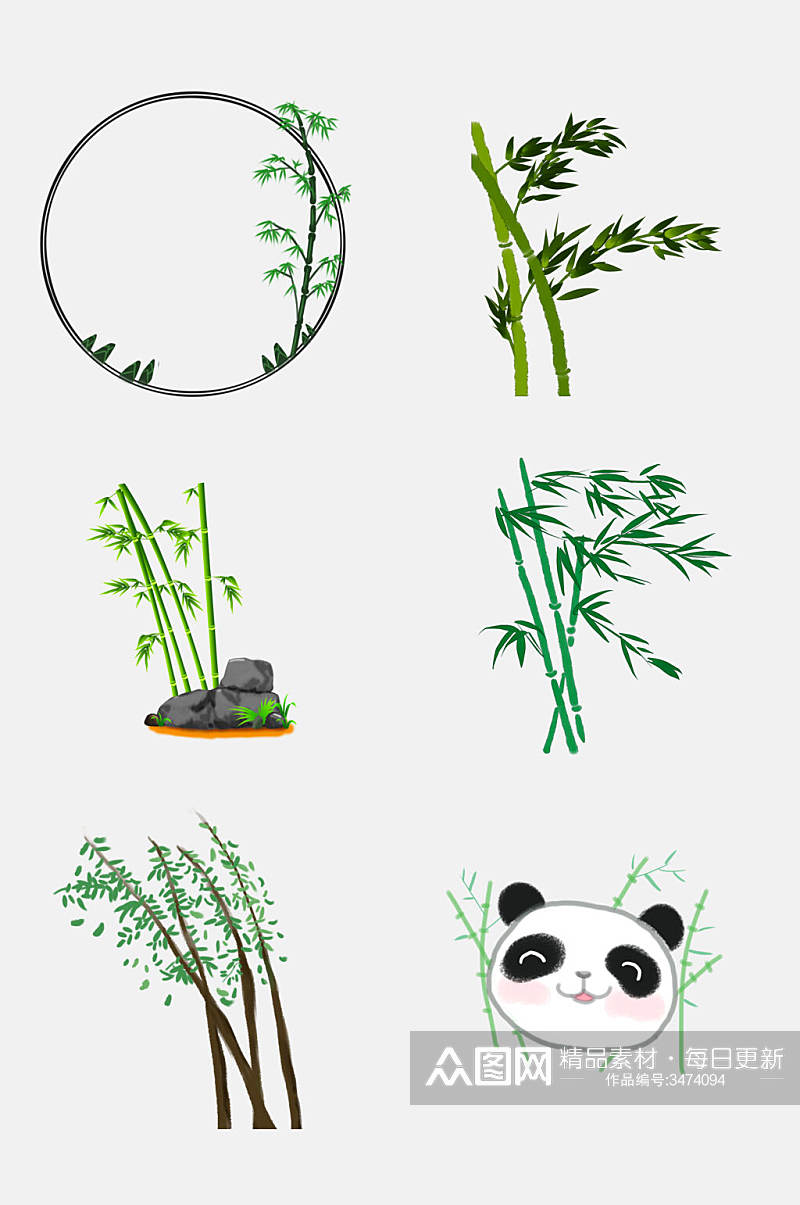淡雅熊猫竹子竹叶免抠素材素材