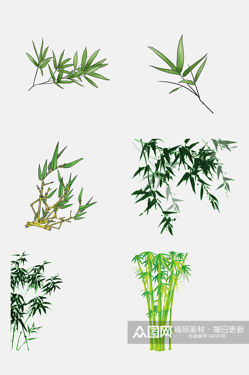 清新绿色植物熊猫竹子竹叶免抠素材素材