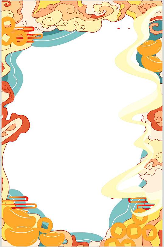 清新金元宝创意风国潮新年边框素材