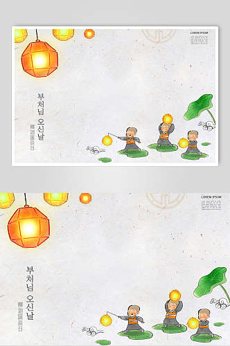佛教可爱韩文手绘禅意海报