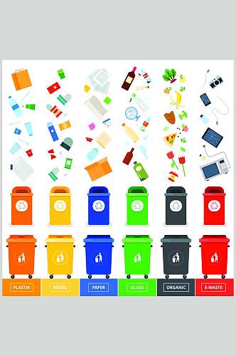 垃圾桶节能保护环境插画矢量素材