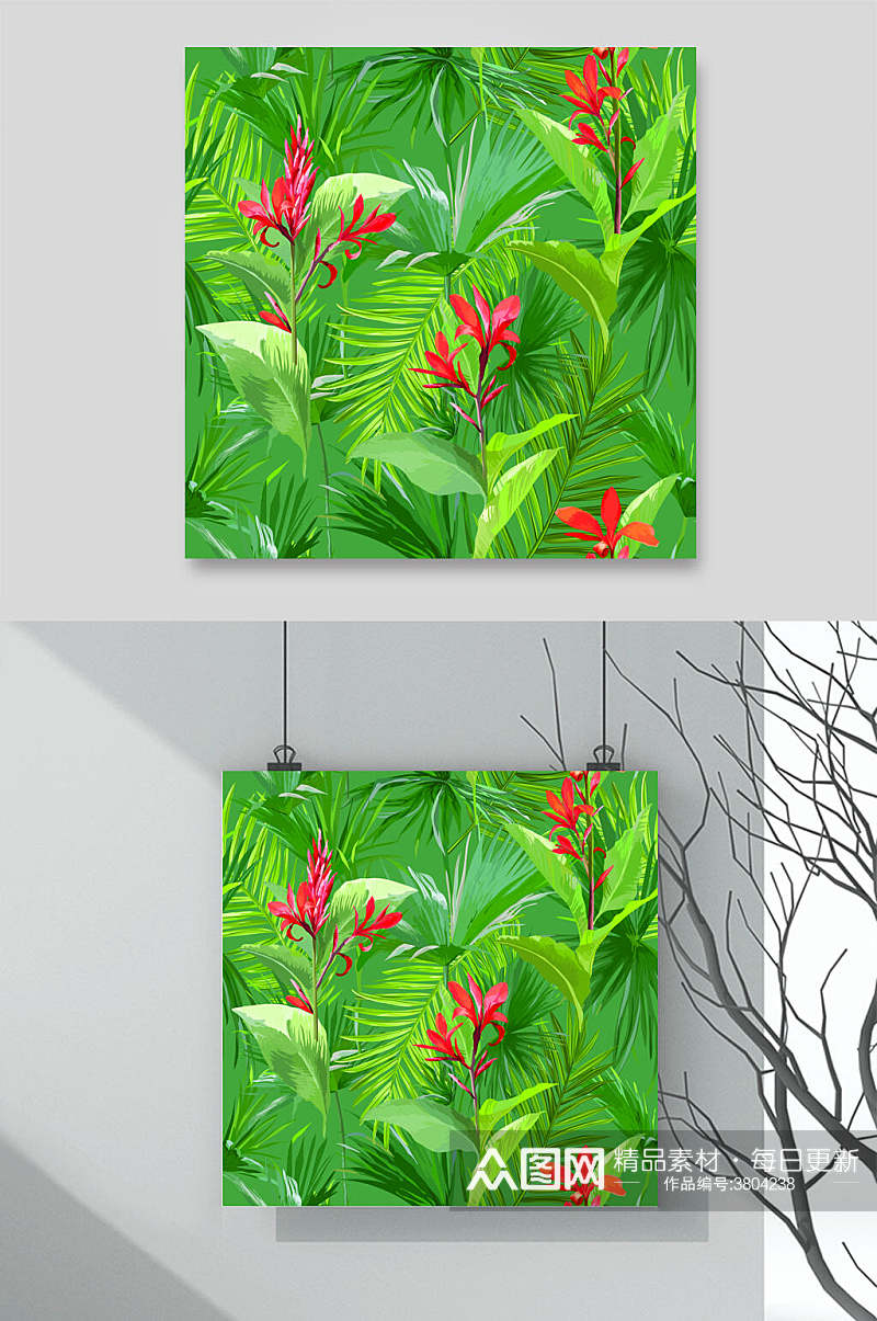 清新植物夏季热带雨林树叶花卉矢量设计元素素材素材