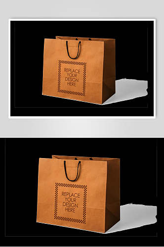 褐色简约创意大气包装盒手提袋样机