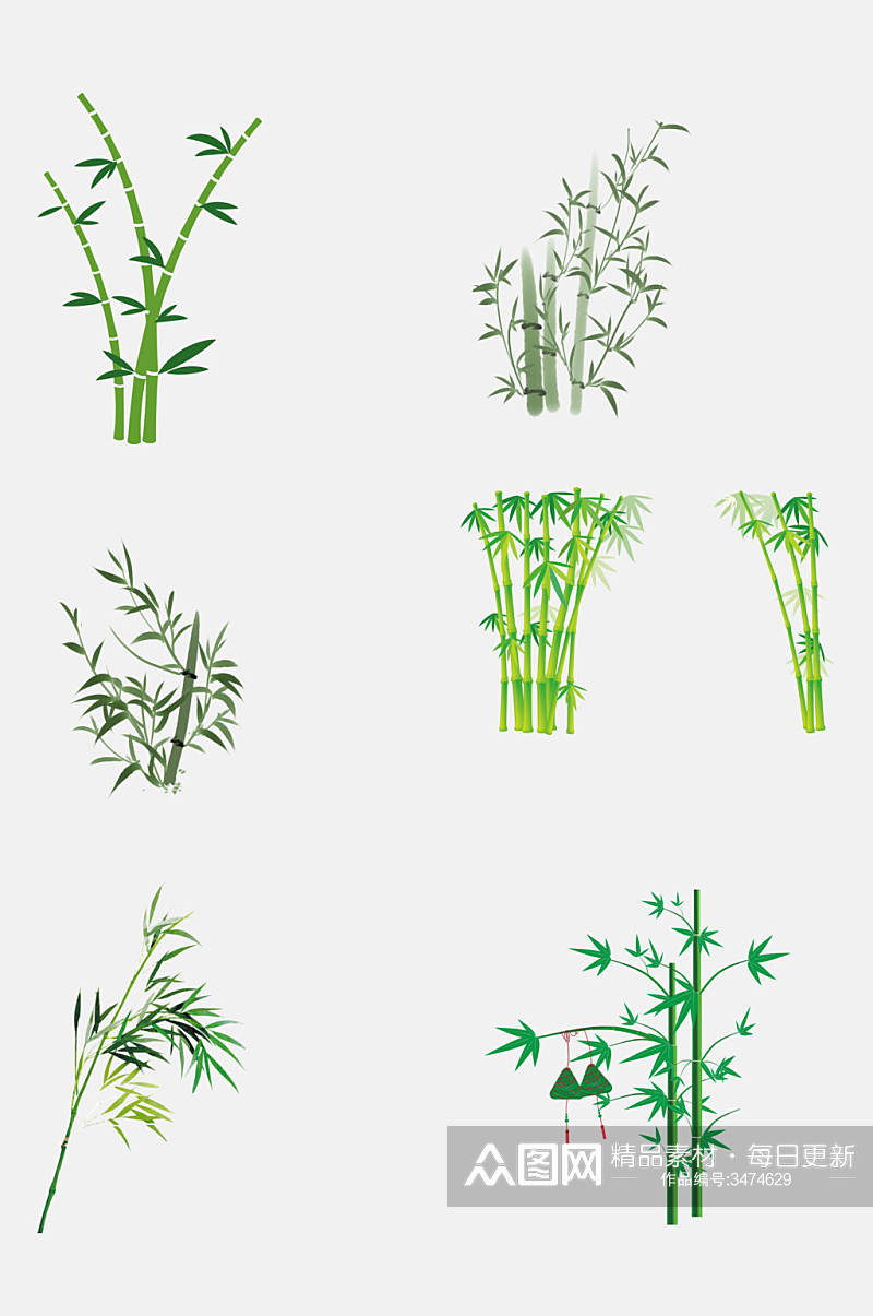 简约绿色翡翠竹子竹叶免抠素材素材